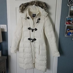 Express Cream Long Hooded Puffer Coat M
